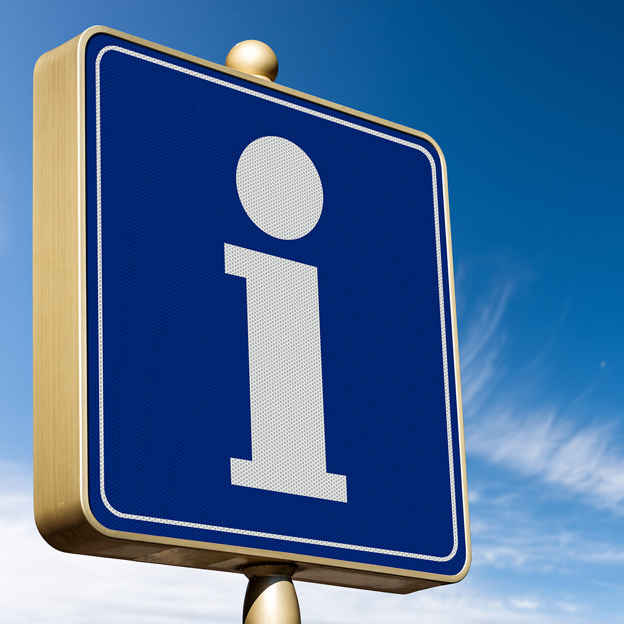 Blaues Schild mit einem i für Info